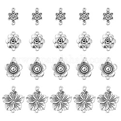 20pcs 4 estilos encantos del conector de la aleación del cinc del estilo tibetano, enlaces de flores, plata antigua, 14~21x10~26x2~3.5mm, agujero: 1.4~1.8 mm, 5 piezas / style