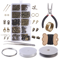 Sistemas de la joya DIY,  crimp beads de latón y fornituras de hierro, con herramientas, Bronce antiguo, 13x6.8x2.1 cm