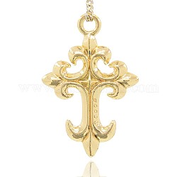 Nickel Free & Lead Free Golden Alloy Pendants, Long-Lasting Plated, Latin Cross Fleuree Necklace Pendants, 45x30x3mm, Hole: 4mm