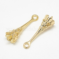 Brass Peg Bails Pendants, For Half Drilled Bead, Trumpet, Real 18K Gold Plated, 22x7mm, Hole: 1.5mm