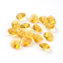 Romantic Valentines Ideas Glass Charms, Faceted Heart Charm, Gold, 10x10x5mm, Hole: 1mm