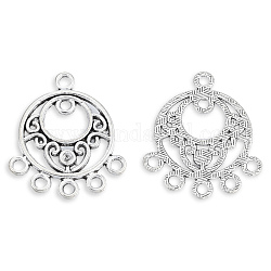 Tibetan Style Alloy Chandelier Component Links, Hollow-out, Cadmium Free & Lead Free, Flat Round, Antique Silver, 36x22x1.5mm, Hole: 1.8mm, about 700pcs/1000g
