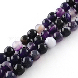 Chapelets de perle ronde en agate rayée naturelle/agate à bandes, indigo, 4mm, Trou: 1mm, Environ 95 pcs/chapelet, 15.7 pouce
