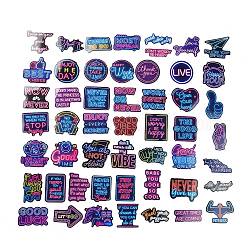 50 pièces inspiration néon thème dessin animé anglais mot papier autocollant étiquette ensemble, autocollants d'étiquette adhésive, pour valise et planche à roulettes et décor de réfrigérateur, couleur mixte, 26~68x42~67x0.2mm