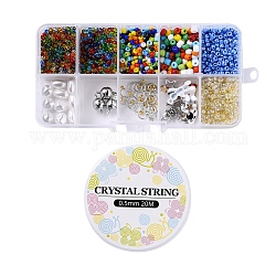 Glass Seed Beads & ABS Plastic Imitation Pearl Beads, Alloy Pendants and Magnetic Clasps, Elastic Crystal Thread and Iron Findings, for DIY Jewelry Finding Kits, Mixed Color, Beads: 1550Pcs/Box, Pendants: 6Pcs/Box