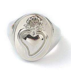 Anneaux de manchette en laiton, anneaux ouverts, ovale avec coeur sacré, platine, nous taille 6 (16.5 mm)