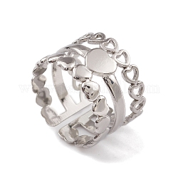 304 anillo de puño abierto de acero inoxidable con envoltura de corazón para mujer, color acero inoxidable, diámetro interior: 17.2 mm