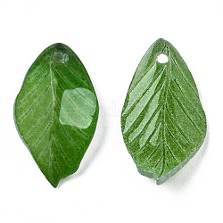 Пластиковые подвески, лист, зелёные, 18x9x3 мм, отверстие : 1 мм
