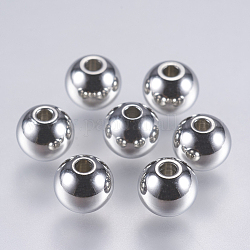 Perles en 304 acier inoxydable, rond solide, couleur inoxydable, 6x5mm, Trou: 1mm