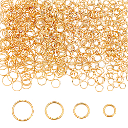 Creatcabin 600pcs 4 anillos de salto abiertos de latón de estilo, Plateado de larga duración, anillo redondo, real 18k chapado en oro, 150 piezas / style