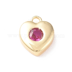 Encantos de latón, con vidrio, charm de corazón, real 18k chapado en oro, rosa vieja, 8x7x2.5mm, agujero: 1 mm