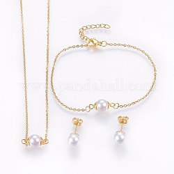 Kits de bijoux en 304 acier inoxydable, colliers pendants et boucles d'oreilles et bracelets, avec des perles acryliques, or, 16.54 pouce (42 cm), 7-1/8 pouce (18 cm), 20x8mm, pin: 0.8 mm