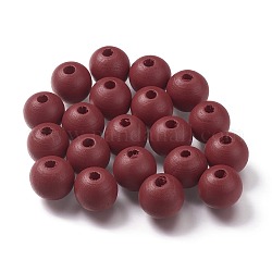 Painted Natural Wood Beads, Round, Dark Red, 16mm, Hole: 4mm