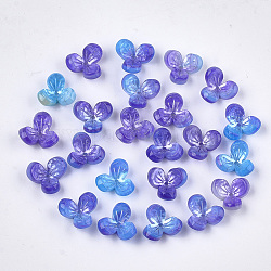 Tapas de cuentas de acetato de celulosa (resina), 3-pétalo, flor, azul oscuro, 12x13x5.5~6mm, agujero: 1.2 mm
