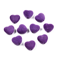 Flocky акриловыми шариками, сердце, темно-фиолетовый, 10.5~11x12x5 мм, отверстие : 1.8 мм