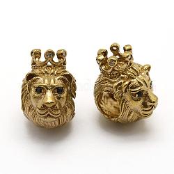 Perline in ottone, nichel libero, con zirconi, perline con foro grande, leone con corona, grezzo (non placcato), 14x9.5x12.5mm, Foro: 5 mm