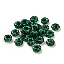 Perle europee di malachite sintetica, perline con foro grande, rondelle, 10x4.5~5mm, Foro: 4~4.3 mm