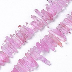 Brins de perles teintes en cristal de quartz craquelé naturel, puce, violette, 13~38x3~7x4~7mm, Trou: 1mm, Environ 67~70 pcs/chapelet, 14.76~15.16'' (37.5~38.5 cm)