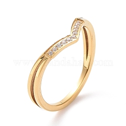 Anillo de dedo de onda de circonita cúbica transparente, chapado en iones (ip) 304 joyería de acero inoxidable para mujer, dorado, nosotros tamaño 5 3/4~9 (16.3~18.9 mm)