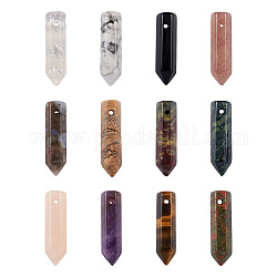 Cheriswelry 12Pcs 12 Style Natural Gemstone Pointed Pendants, Faceted, Bullet, 30~33x8~9mm, Hole: 1.4~1.6mm, 1pc/style