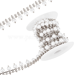 Rhinestone Cup Chain, with Brass Finding and Imitation Pearl, with Spool, Platinum, 17mm, about 2 Yards/roll