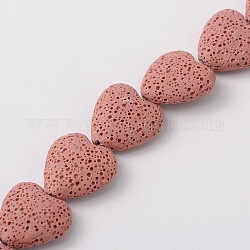 Dyed Natural Lava Rock Bead Strands, Heart, Pink, 20~21x20~21x7~8mm, Hole: 1mm, about 20pcs/strand, 15.55 inch