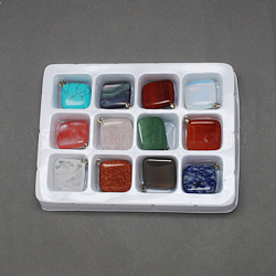 Pendentifs en pierres gemmes, avec fermoirs en laiton, pierre mixte, losange, couleur mixte, 29x25x5mm, Trou: 6x2mm, 12 pcs / boîte