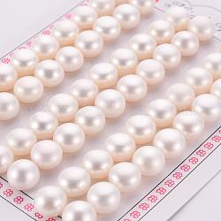 Perles de culture d'eau douce naturelles de qualité aaa, la moitié foré, plat rond, blanc, 9~9.5x6.5mm, demi-trou: 1 mm