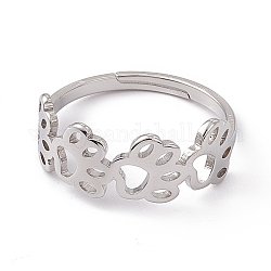 201 полое регулируемое кольцо из нержавеющей стали с изображением собачьей лапы для женщин, цвет нержавеющей стали, размер США 6 1/4 (16.7 мм)