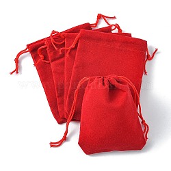 Borse con lacci in tessuto di velluto, borse gioielli, sacchetti regalo caramelle matrimonio festa di natale, rosso, 9x7cm