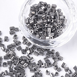 Perle di cubo di vetro opaco placcato galvanico, grigio, 3~6x2~2.5x2~2.5mm, Foro: 1 mm, circa 15000pcs/scatola