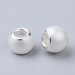 Verre abs en plastique imitation perle perles européennes, Perles avec un grand trou   , rondelle, avec noyaux en laiton plaqué couleur argent, blanc crème, 11.5~12x9~10mm, Trou: 5mm