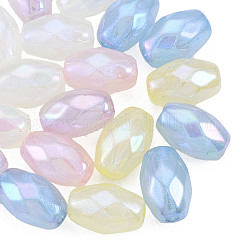 Perline acriliche con placcatura iridescente arcobaleno, Glitter perline, sfaccettato, ovale, colore misto, 13x9x8.5mm, Foro: 2 mm