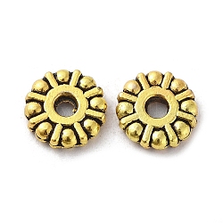 Tibetan Style Alloy Beads, Cadmium Free & Lead Free, Flat Round, Antique Golden, 9x2mm, Hole: 2.5mm, about 1428pcs/1000g