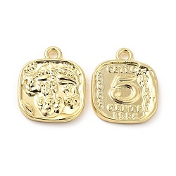 Rack Plating Alloy Pendants, Cadmium Free & Lead Free, Square Charms with Number 5, Light Gold, 16x13.5x2mm, Hole: 1.6mm