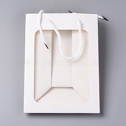 Sacchetti di carta, regola borse per la spesa, con vetrina trasparente trasparente, rettangolo, bianco, 25x18x13.2cm