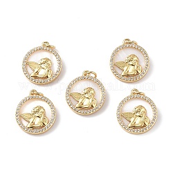 Brass Micro Pave Cubic Zirconia Pendants, with Shell and Jump Rings, Real 18K Gold Plated, Angel & Fairy, 18x15.5x3mm, Hole: 3mm