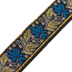 Cintas de poliéster bordado estilo étnico, cinta de jacquard, cinta tirolesa, plano con estampado de flores, Accesorios de la ropa, cian oscuro, 1-3/8 pulgada (34x0.3 mm), alrededor de 7.66 yarda (7 m) / paquete