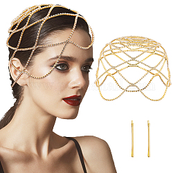 Кепка из сетки со стразами, латунная цепочка на голову свадебная вечеринка аксессуары для волос для женщин и девочек, золотые, 200x3 мм