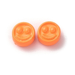 Pulvériser des billes en alliage peint, plat rond avec un visage souriant, orange foncé, 7.5x4mm, Trou: 2mm