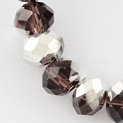Electroplate Glass Beads Strands, Half Silver Plated, Faceted, Rondelle, Purple, 6x4mm, Hole: 1mm, about 95pcs/strand, 16inch/strand