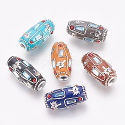 Handmade Indonesia Beads, with Brass Core, Tube, Mixed Color, Size: about 18mm wide, 33mm long, hole: 4.5mm.