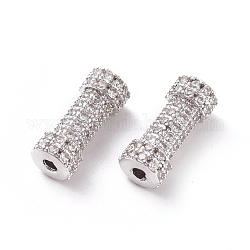 Micropave de latón transparente perlas de circonita, tubo, Platino, 14x6mm, agujero: 1 mm