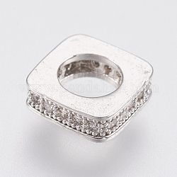 Ottone micro spianare perline europei zirconi, perline con foro grande, piombo & cadimo libero, quadrato, platino, 8x8x2.5mm, Foro: 4.5 mm