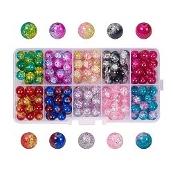 Rotonde perle di vetro trasparente crackle, colore misto, 8mm, Foro: 1.3~1.6 mm, circa 180~200 pc / scatola