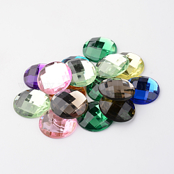 Imitación Taiwan acrílico Diamante de imitación espalda plana cabochons, facetados, medio redondo / cúpula, color mezclado, 25x6mm