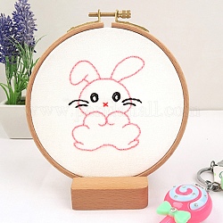DIY Cartoon Animal Embroidery Sets, Including Imitation Bamboo Frame, Plastic & Alloy Pins, Cloth, Colorful Threads, Rabbit Pattern, 37~190x1~195x0.6~8.5mm, Inner Diameter: 107mm
