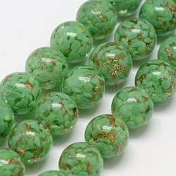 Round Handmade Gold Sand Lampwork Beads Strands, MediumSea Green, 14mm, Hole: 2mm, about 15pcs/strand, 7.28inch