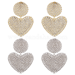 ANATTASOUL 2 Pairs 2 Colors Crystal Rhinestone Heart Dangle Stud Earrings with 925 Sterling Silver Pin, Alloy Long Drop Earrings for Valentine's Day, Platinum & Light Gold, 52mm, Pin: 0.8mm, 1 Pair/color