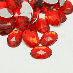 Cabochon strass acrilico di taiwan, sfaccettato, schiena piatta ovale, rosso, 25x18x6mm, circa 200pcs/scatola